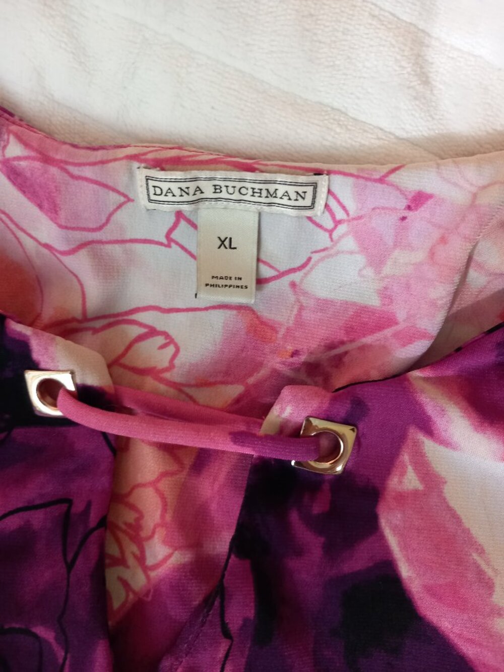 Dana Buchman XL Pink and Red Blouse 3/4 length sleeves - Picture 2 of 9